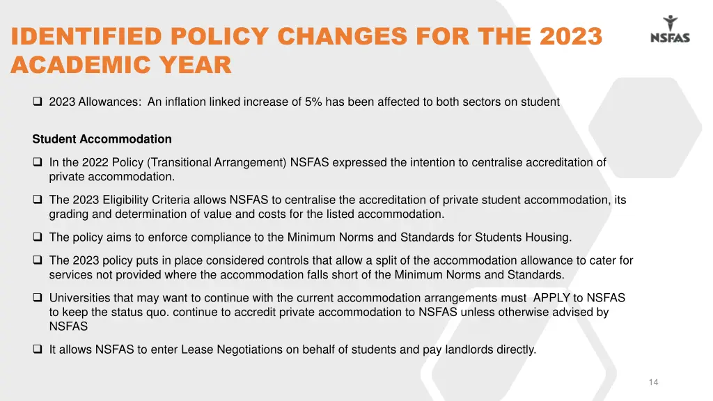 identified policy changes for the 2023 academic 1