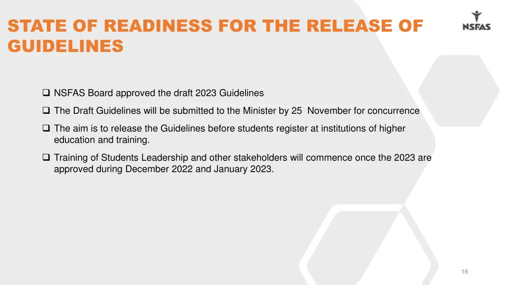 state of readiness for the release of guidelines