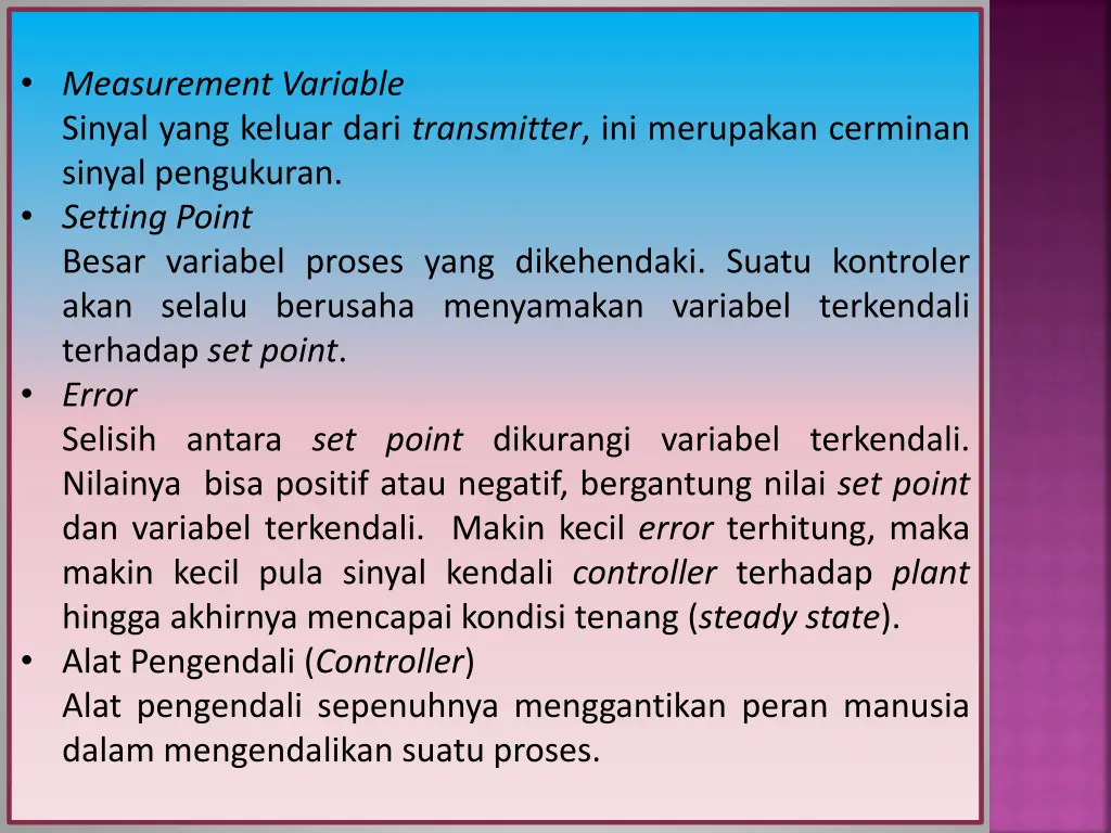 measurement variable sinyal yang keluar dari