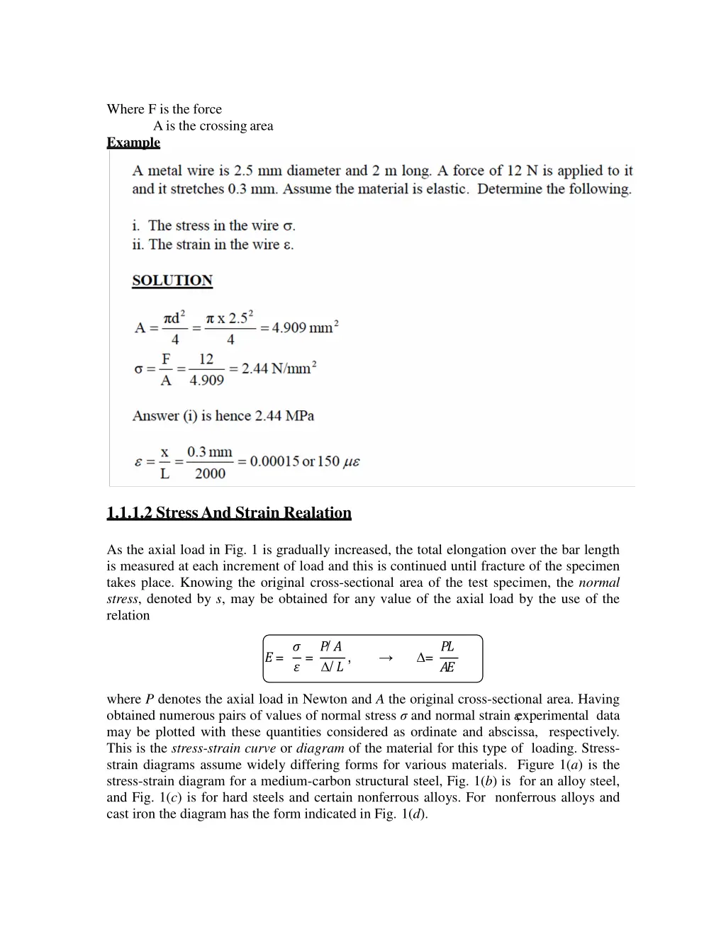 where f is the force a is the crossingarea example