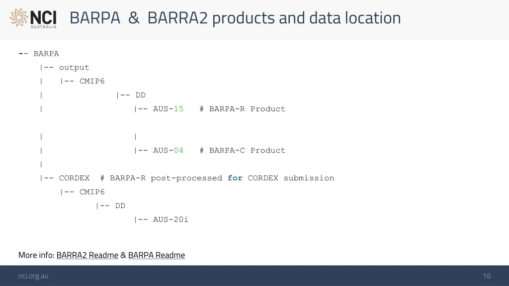 barpa barra2 products and data location