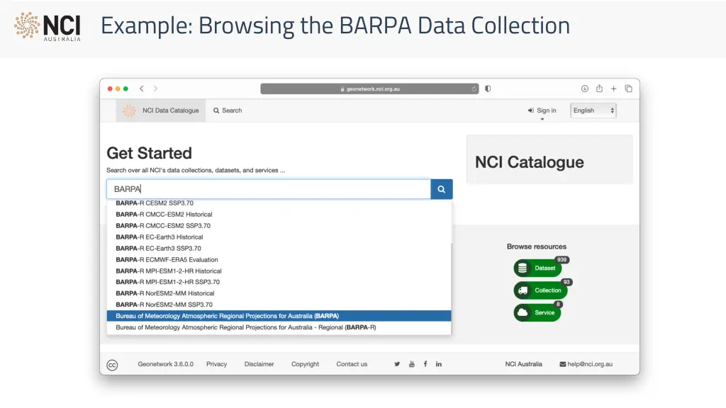example browsing the barpa data collection