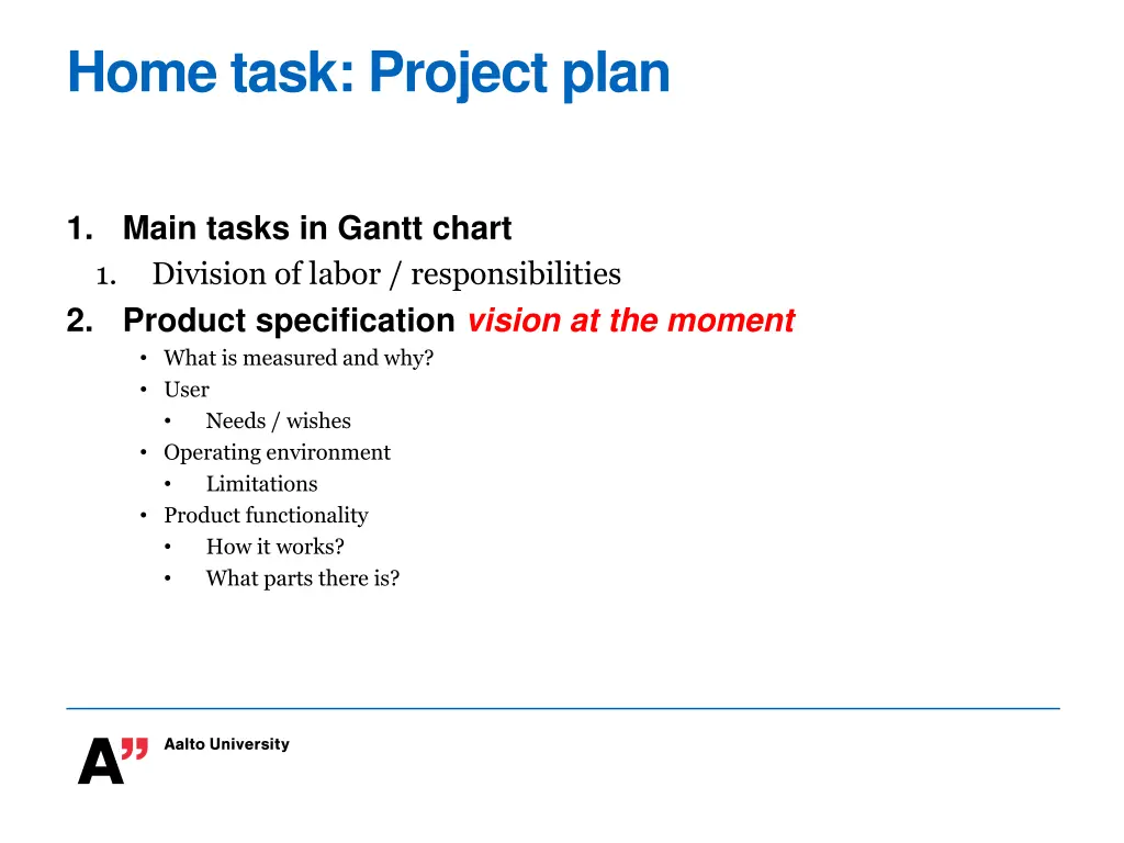 home task project plan