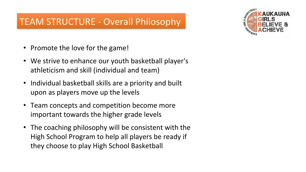 team structure overall philosophy