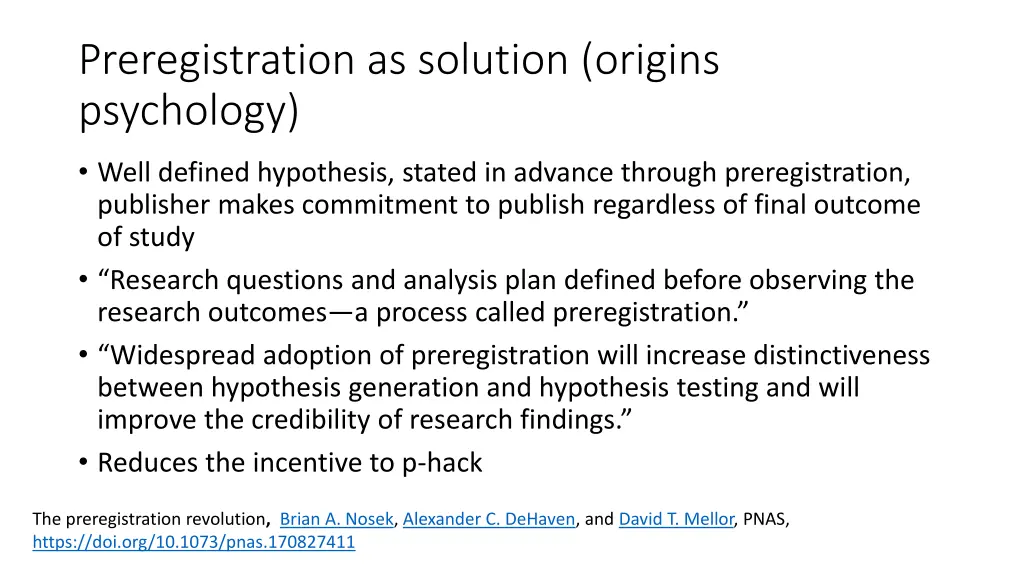 preregistration as solution origins psychology