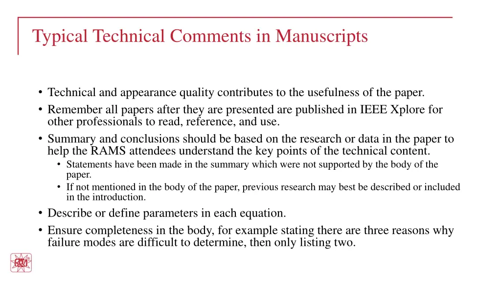 typical technical comments in manuscripts
