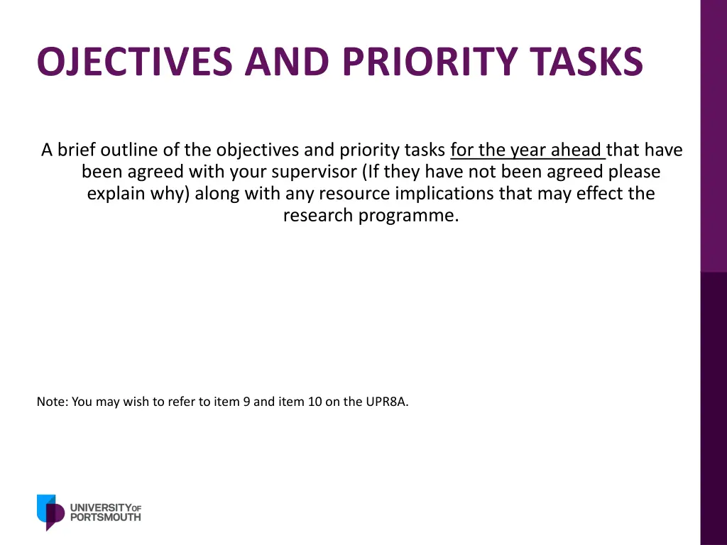 ojectives and priority tasks