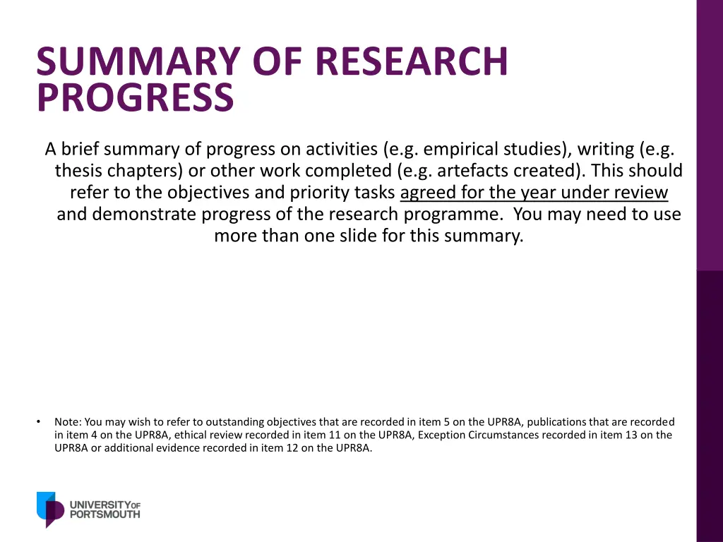 summary of research progress