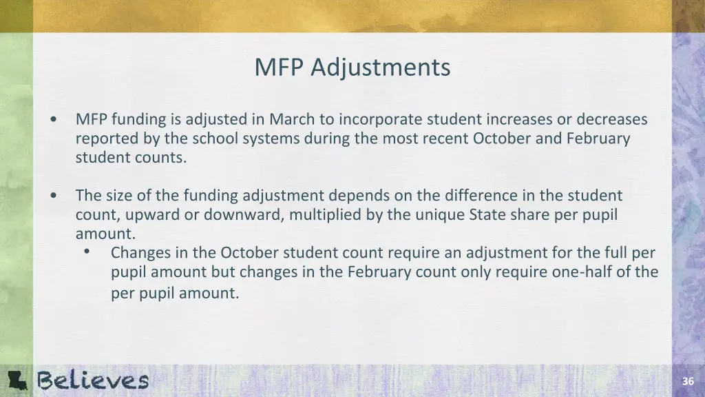 mfp adjustments