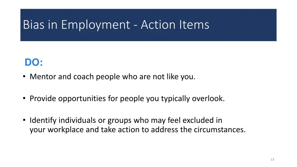 bias in employment action items