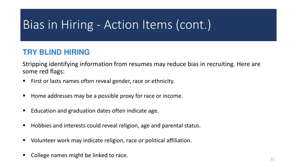 bias in hiring action items cont 1