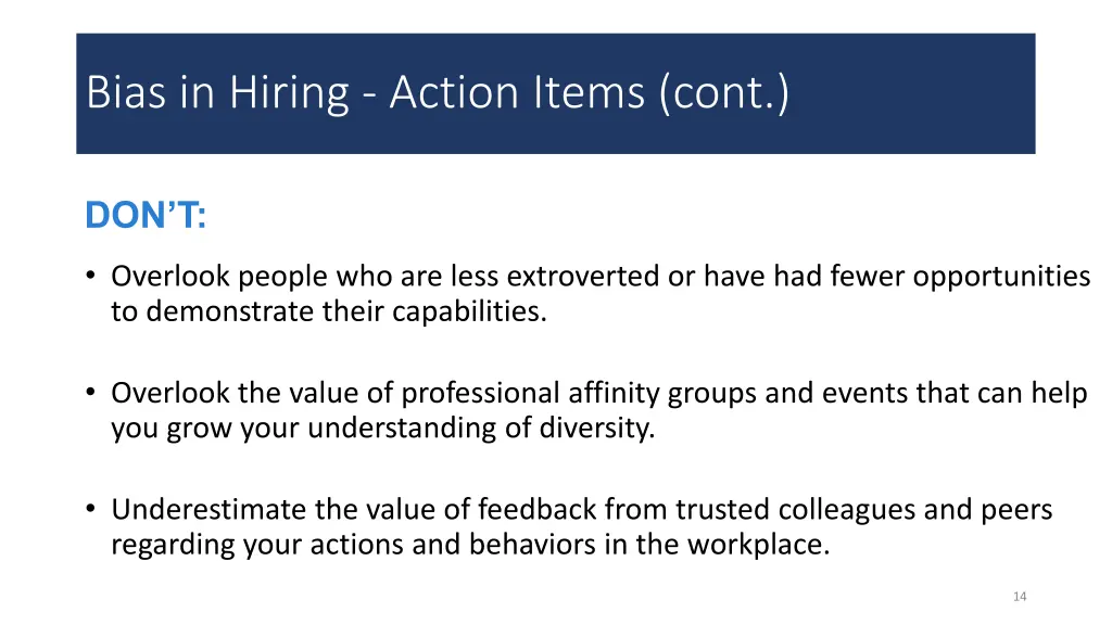 bias in hiring action items cont 2
