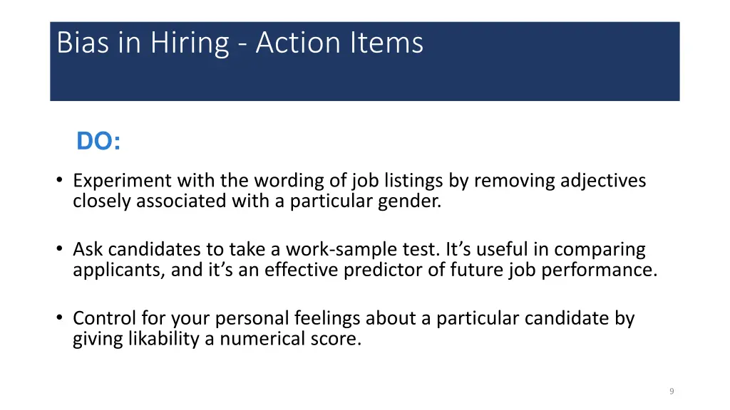 bias in hiring action items