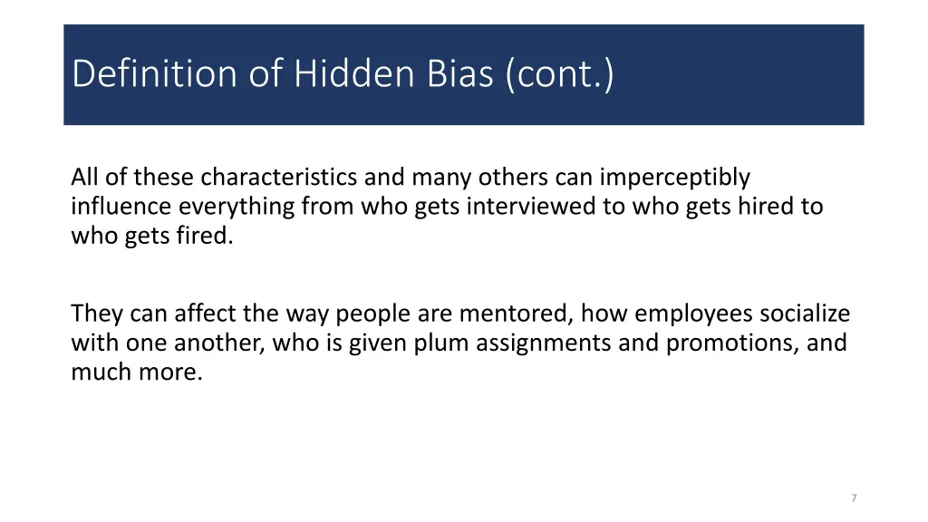 definition of hidden bias cont 1