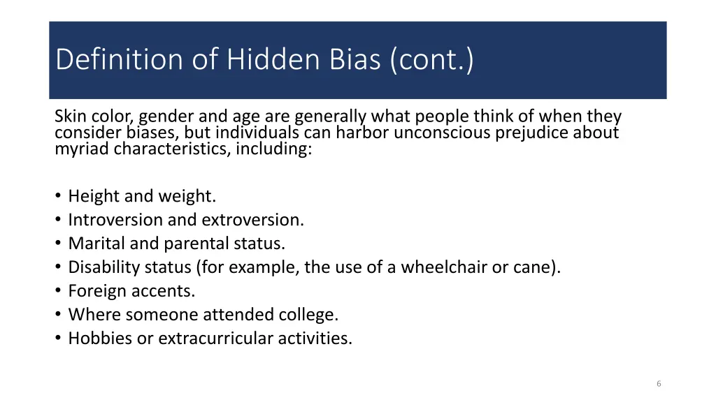 definition of hidden bias cont