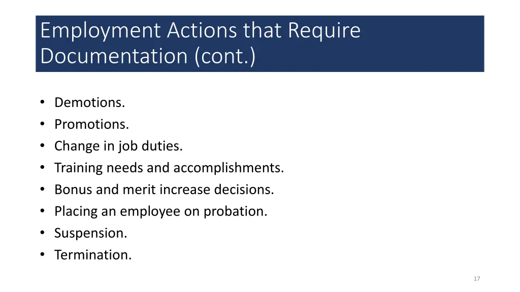 employment actions that require documentation cont