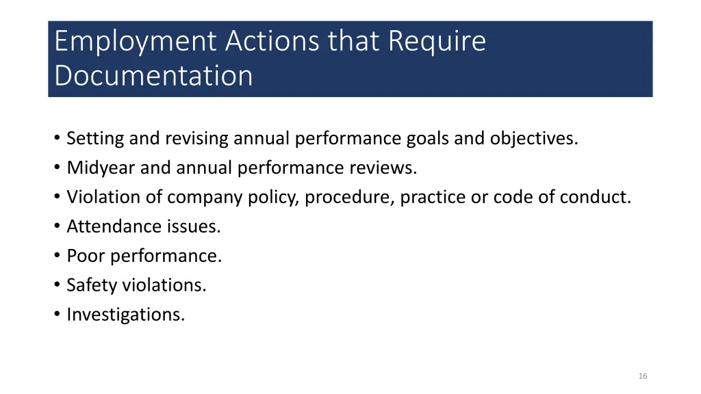 employment actions that require documentation