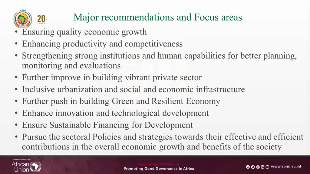 major recommendations and focus areas ensuring