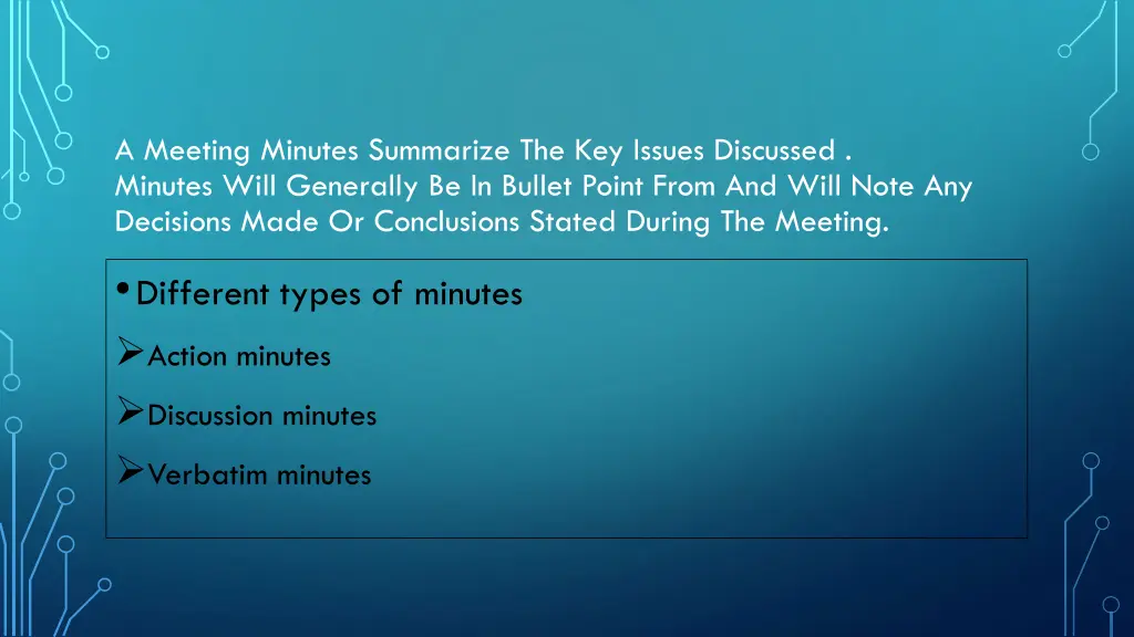 a meeting minutes summarize the key issues