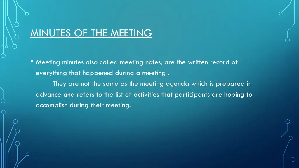 minutes of the meeting