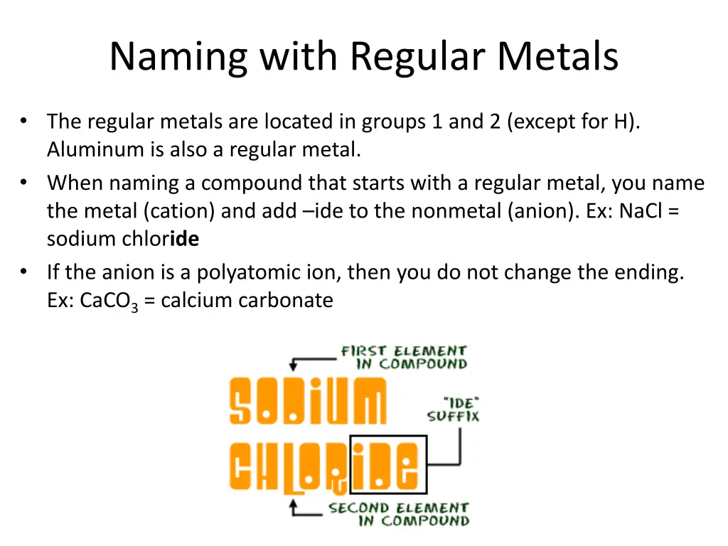 naming with regular metals