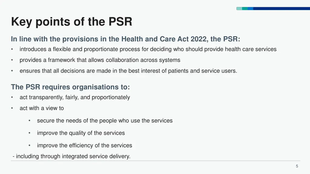 key points of the psr