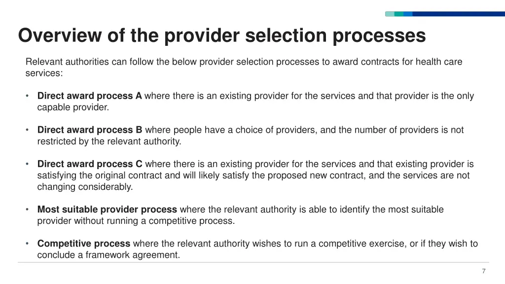 overview of the provider selection processes