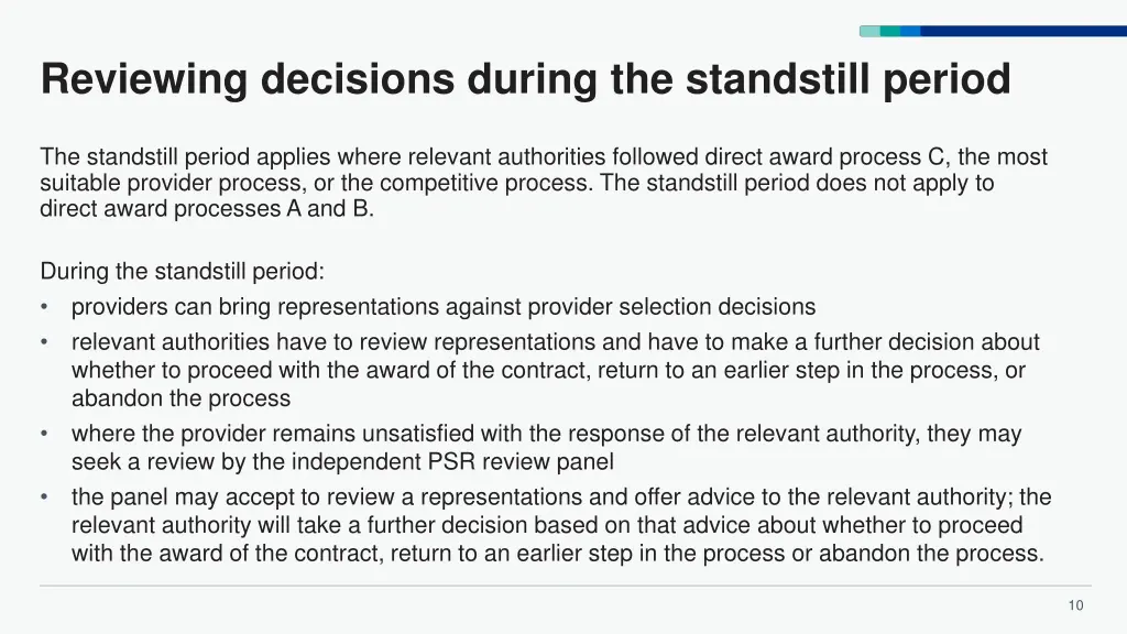 reviewing decisions during the standstill period