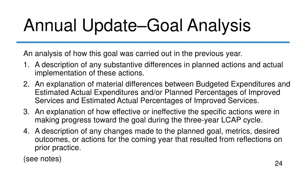 annual update goal analysis