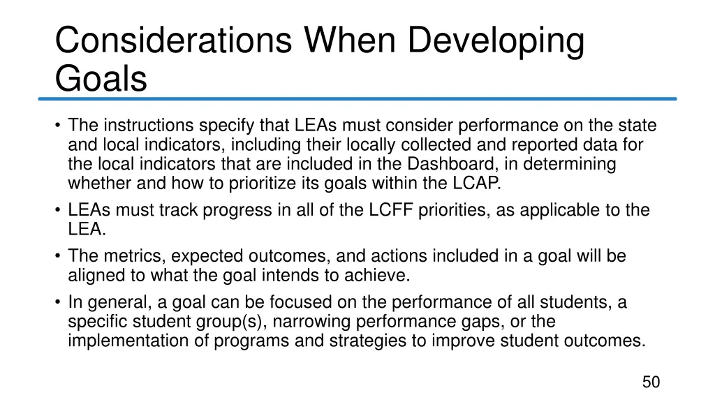 considerations when developing goals