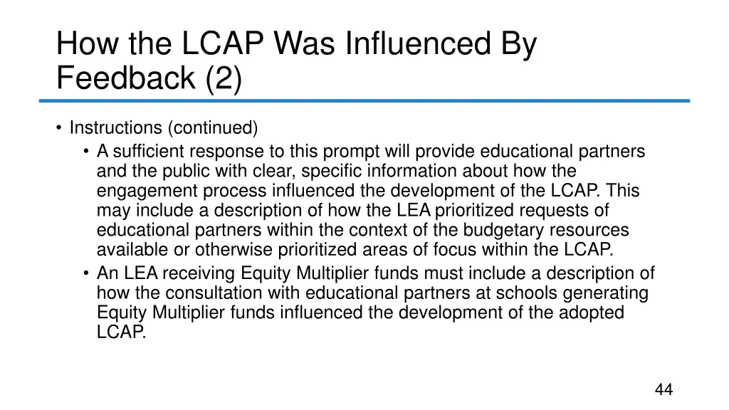 how the lcap was influenced by feedback 2
