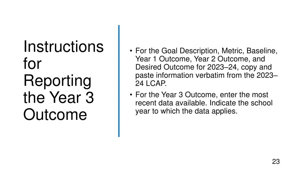 instructions for reporting the year 3 outcome