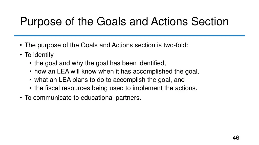 purpose of the goals and actions section