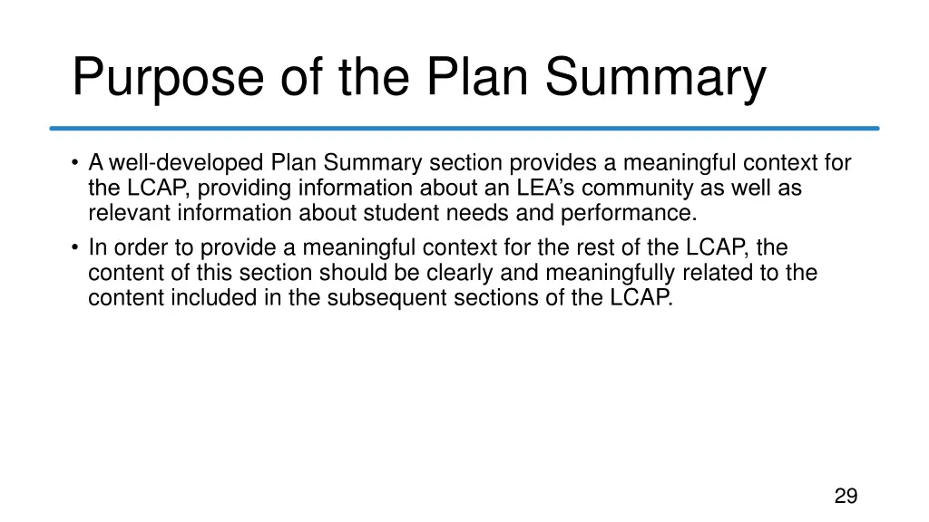 purpose of the plan summary