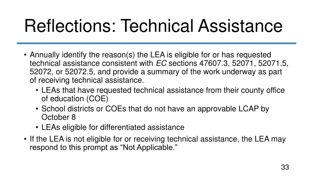 reflections technical assistance