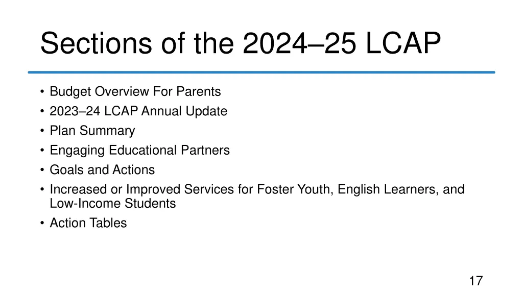 sections of the 2024 25 lcap