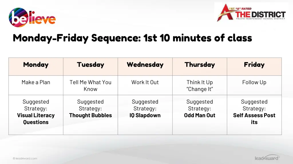 monday friday sequence 1st 10 minutes of class