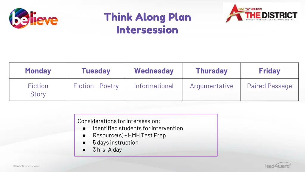 think along plan intersession