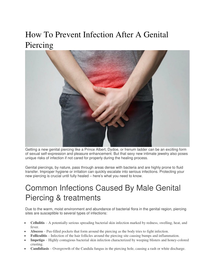 how to prevent infection after a genital piercing