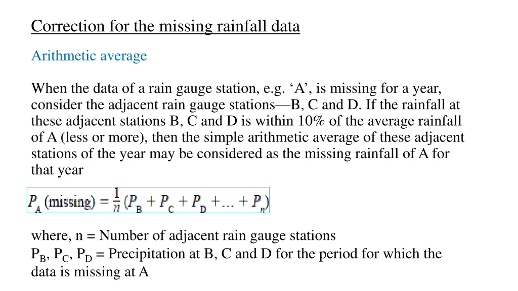 correction for the missing rainfall data 1