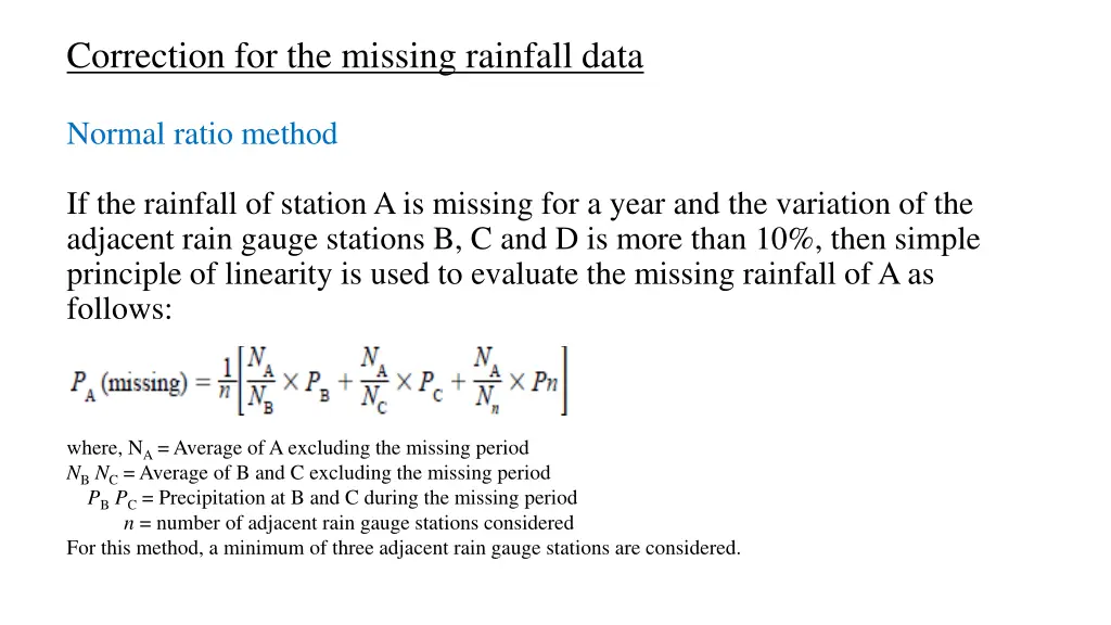 correction for the missing rainfall data 2