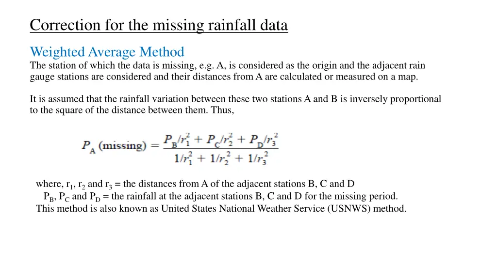 correction for the missing rainfall data 3