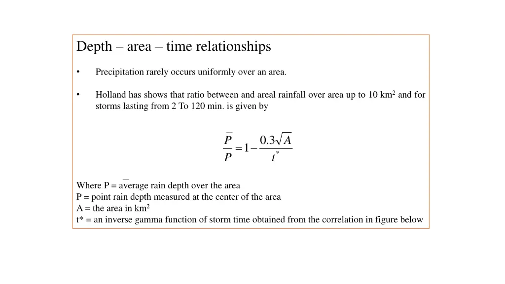 depth area time relationships