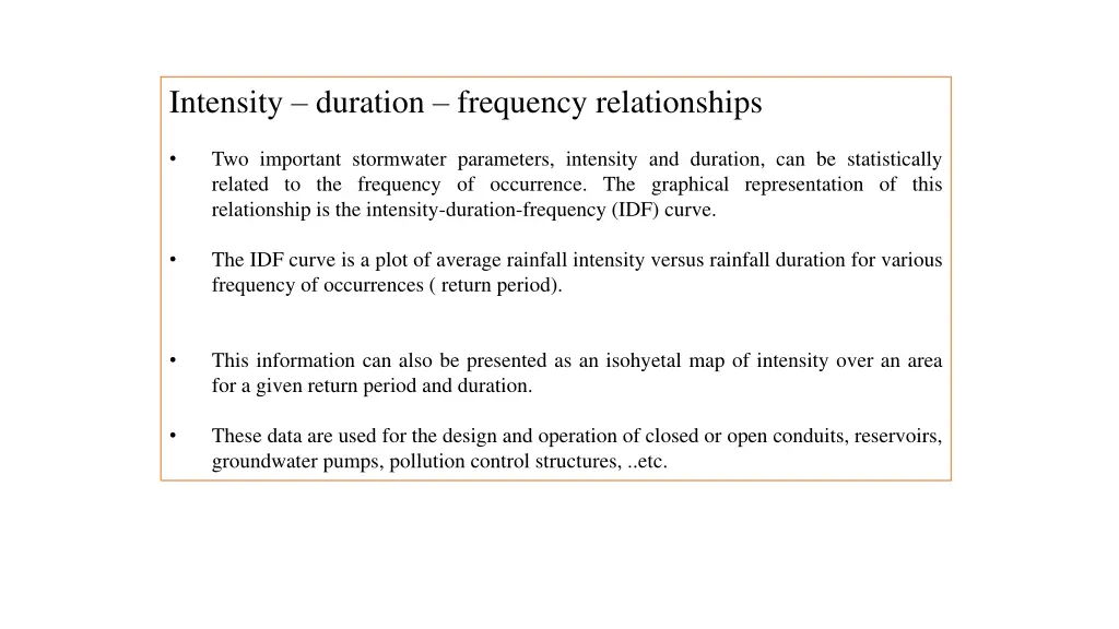 intensity duration frequency relationships