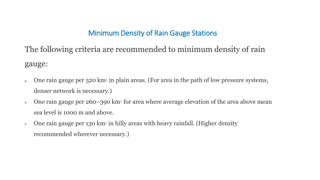 minimum density of rain gauge stations minimum