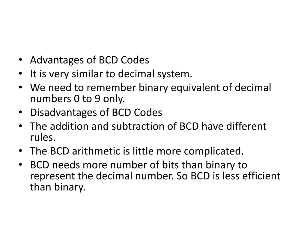 advantages of bcd codes it is very similar