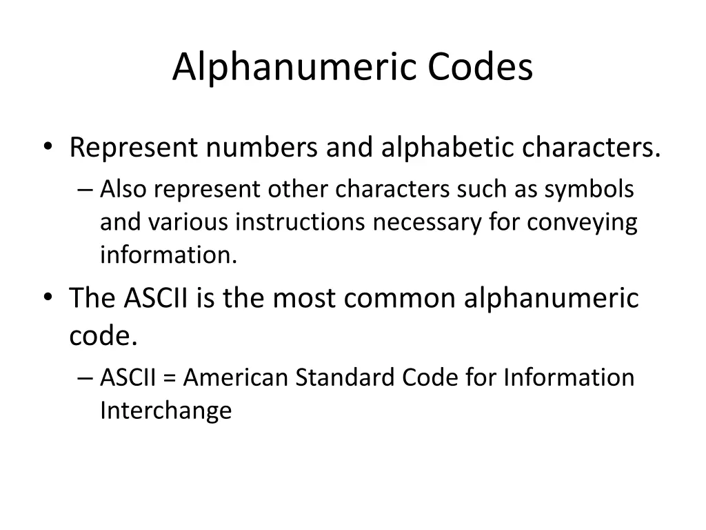 alphanumeric codes 1