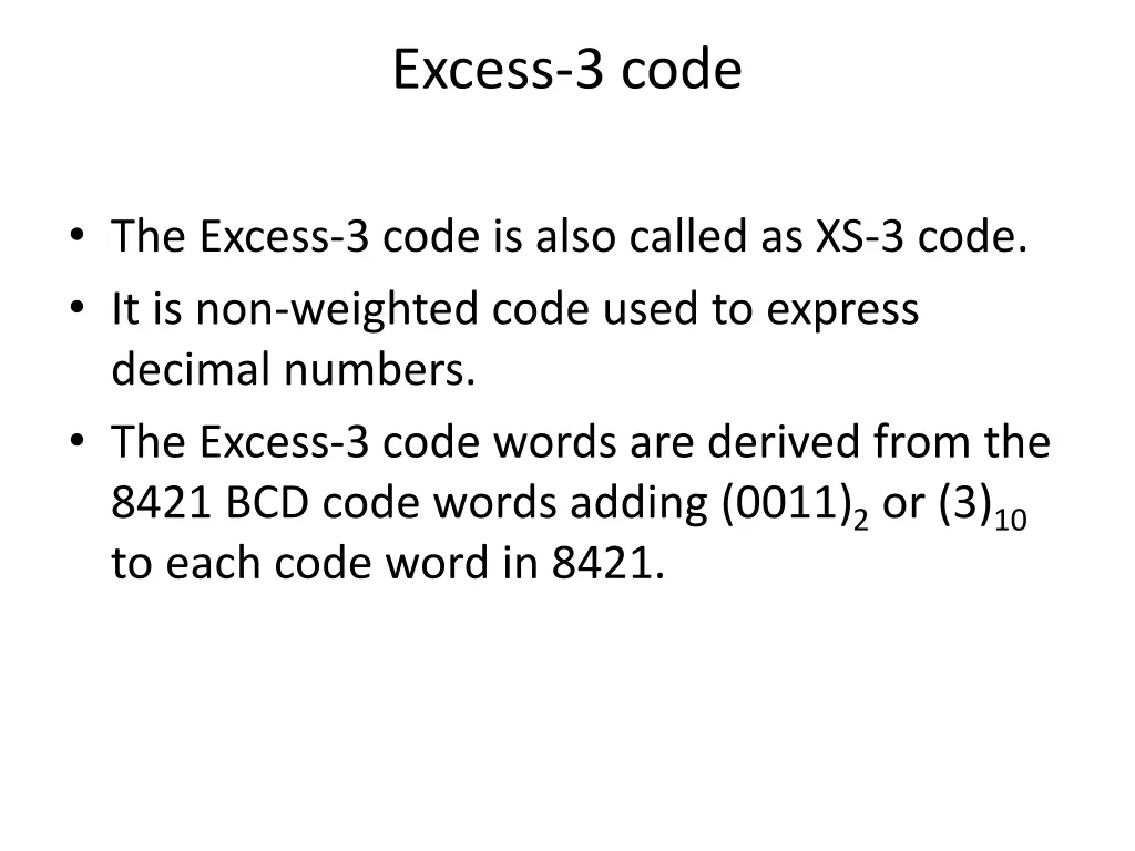 excess 3 code 1