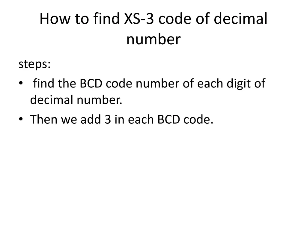 how to find xs 3 code of decimal number