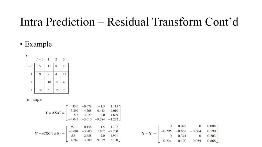 intra prediction residual transform cont d